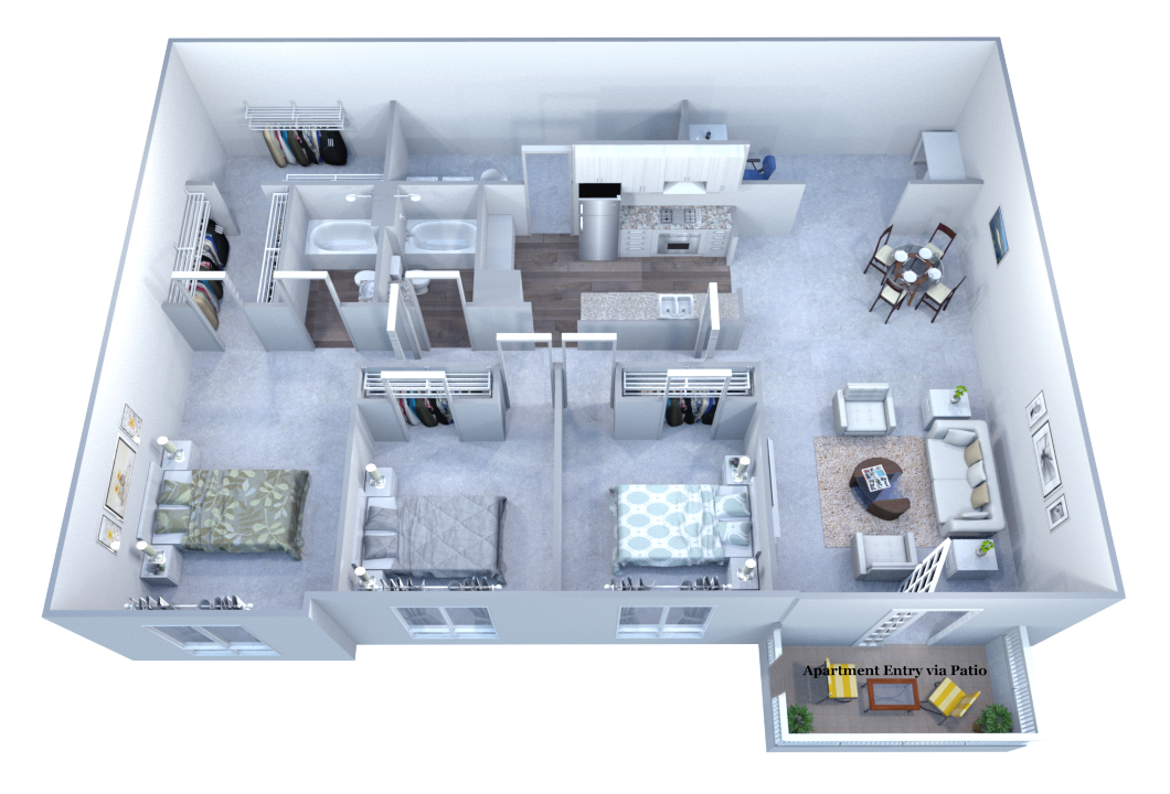 Floor plan for 3 beds, 2 baths, 1595 sqft